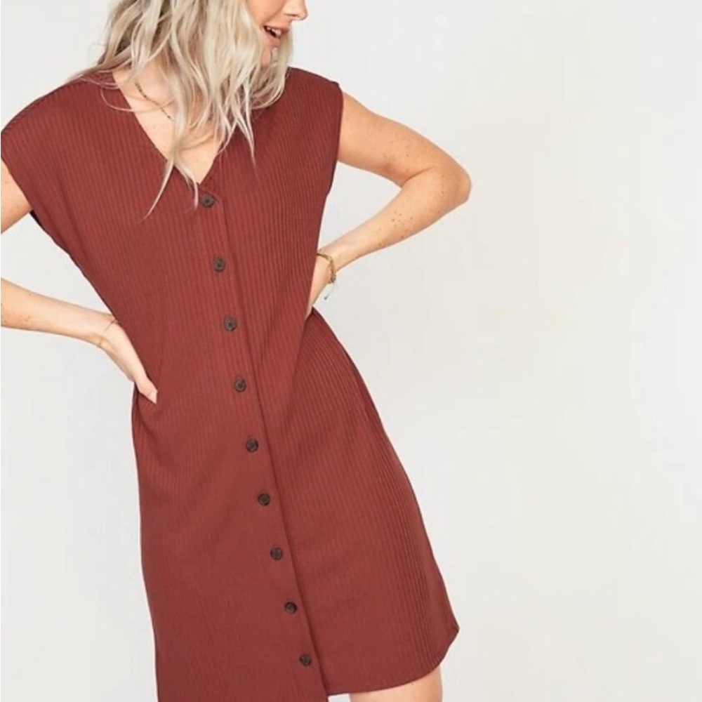 Old Navy Rust Red Ribbed Button Down Dress